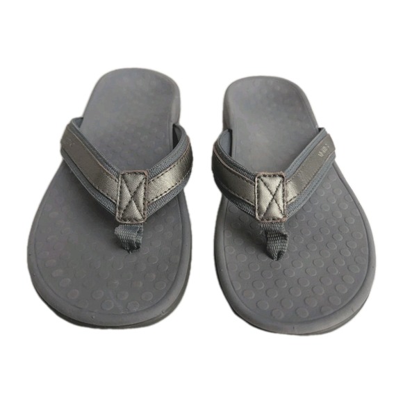 Vionic Women's Tide Flip Flop Sandal Athletic Pewter Metallic Leather Gray Sz 7 - Picture 2 of 8